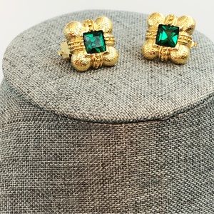 Vintage Butler Gold Tone and Green Austrian Crystal Earrings.